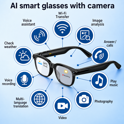 AI Smart Glasses Voice Assistant Photo Video Recording Translation Simultaneous Interpretation Bluetooth Earphones Devices