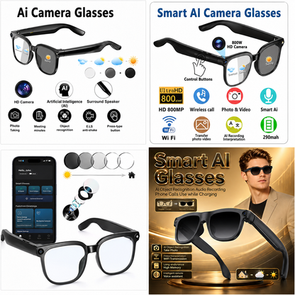 AI Smart Glasses Voice Assistant Photo Video Recording Translation Simultaneous Interpretation Bluetooth Earphones Devices