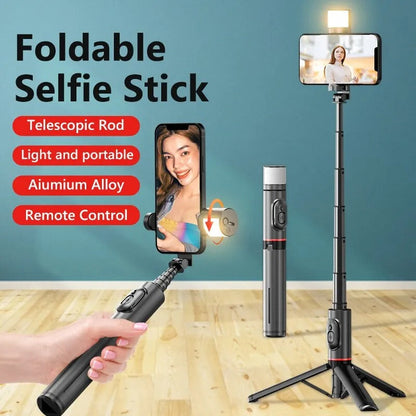 Selfie Stick Tripod with Fill Light Portable Wireless Bluetooth Telescopic for Huawei iPhone 13 14 Android Xiaomi